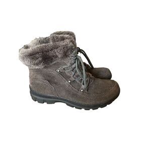 Bear traps fur-lined Lisa up gray suede winter boots size 8